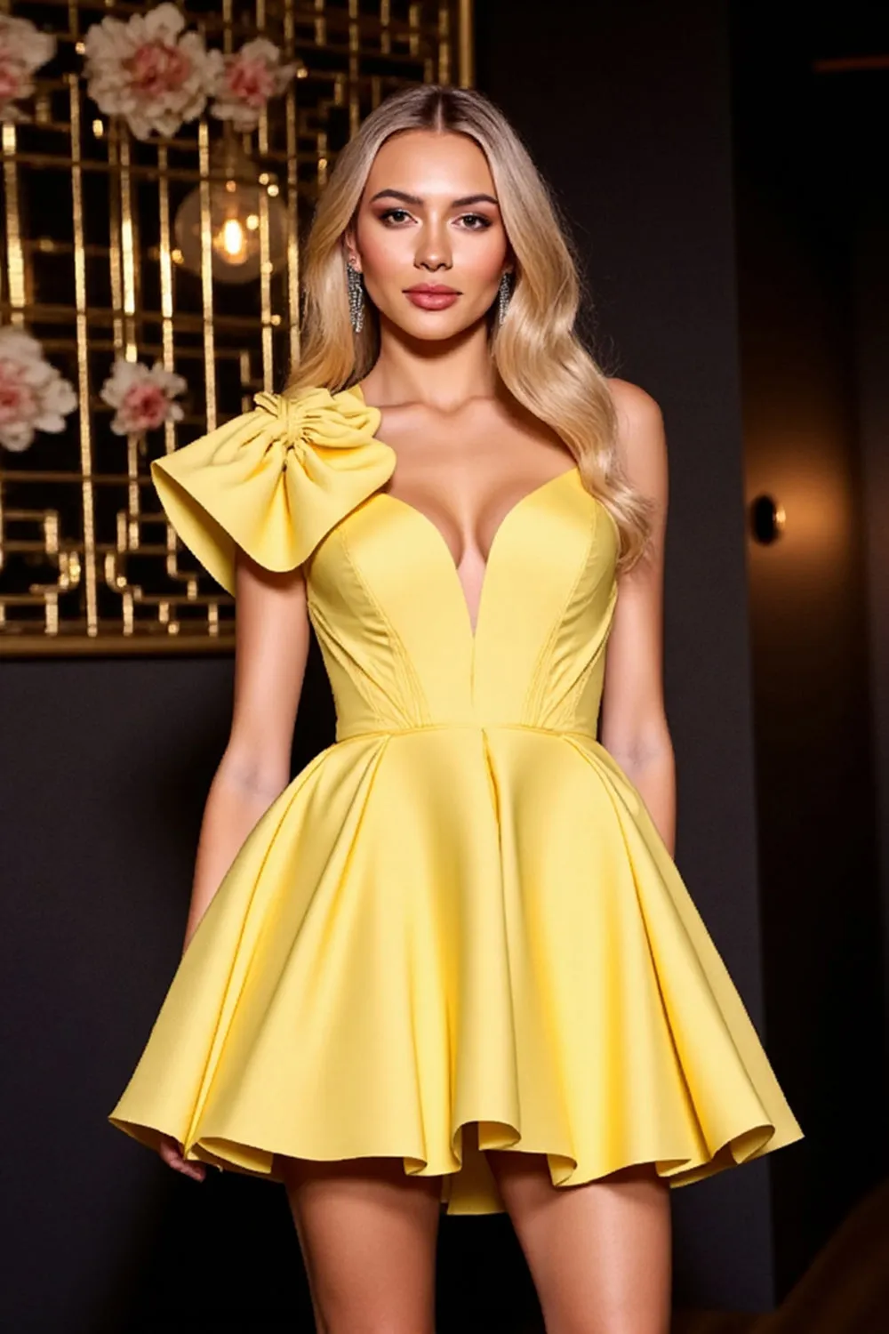 Yellow Satin A Line Spaghetti Straps Short Homecoming Dress sold by Zapaka product image thumbnail 3