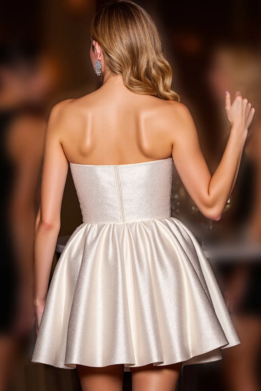 Ivory Satin A Line Strapless Short Homecoming Dress sold by Zapaka product image thumbnail 2