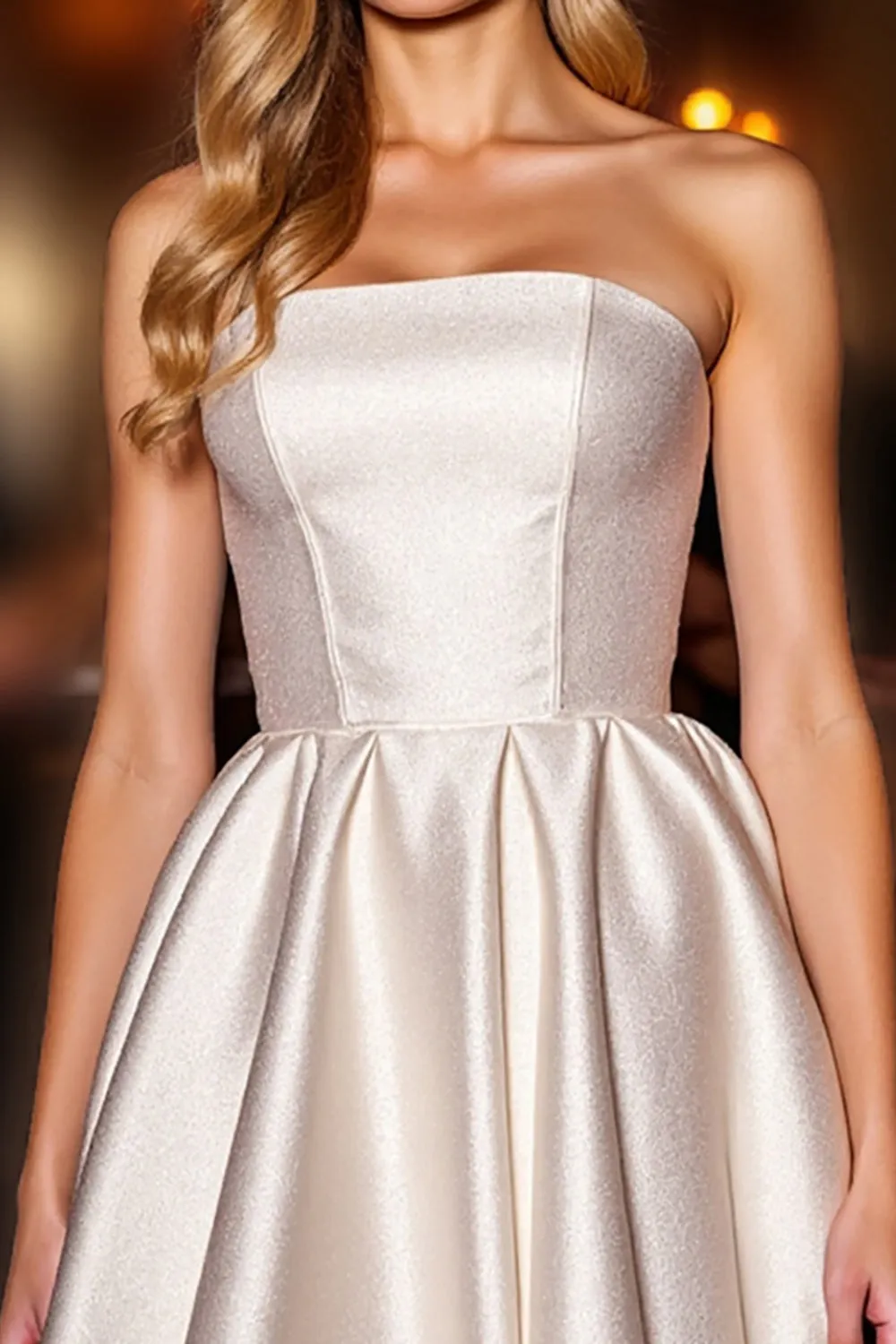Ivory Satin A Line Strapless Short Homecoming Dress sold by Zapaka product image thumbnail 3