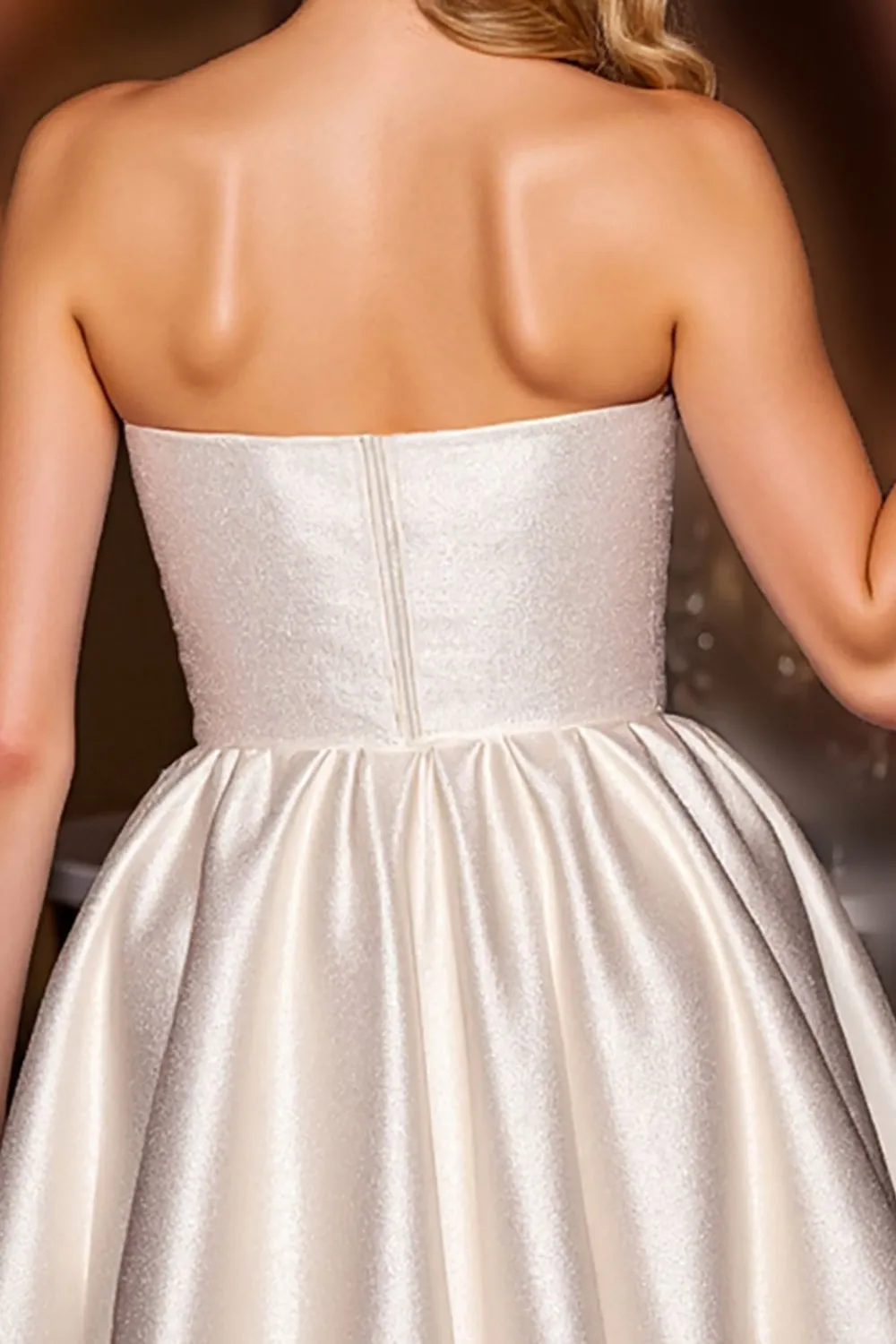 Ivory Satin A Line Strapless Short Homecoming Dress sold by Zapaka product image thumbnail 4