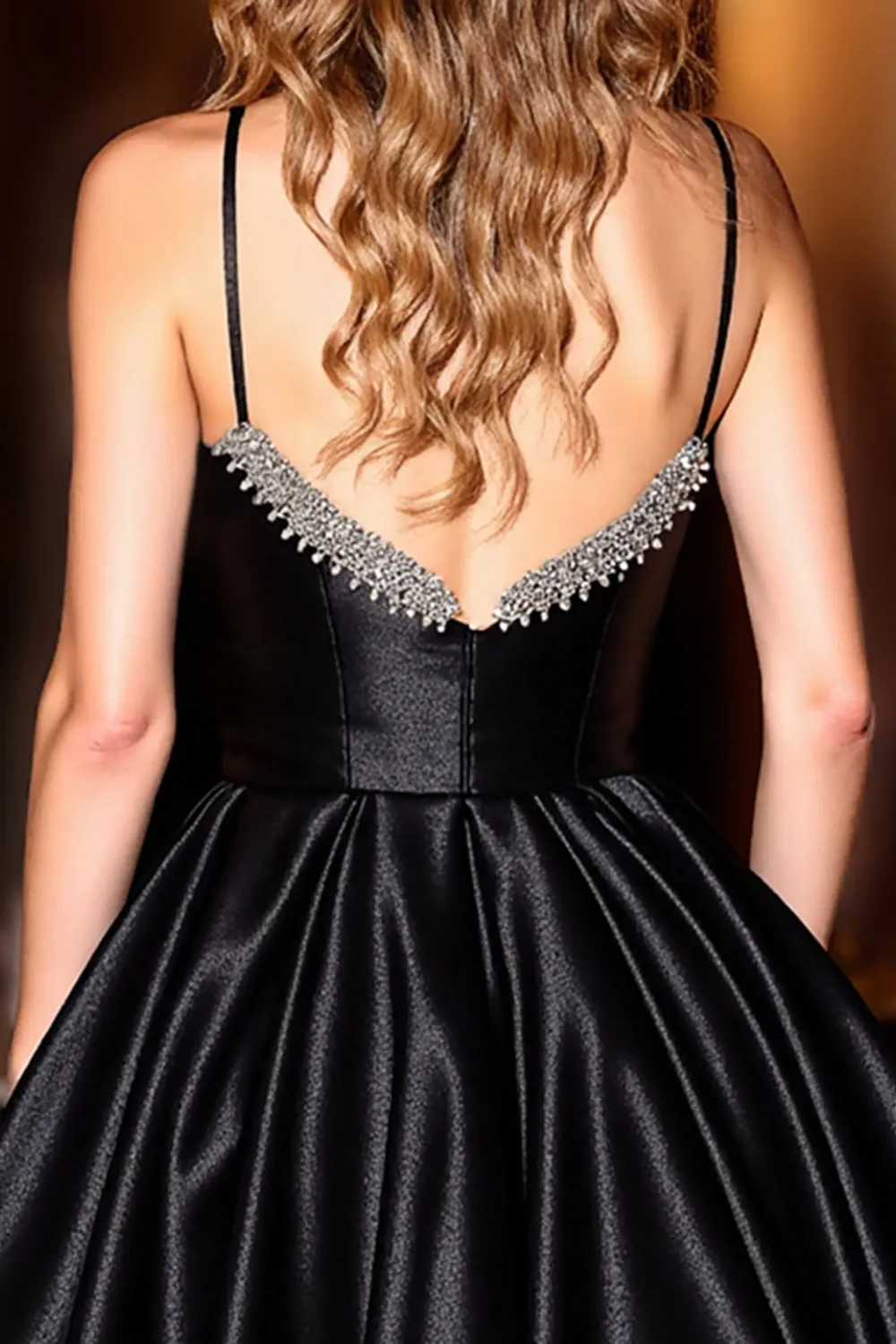 Sparkly Black A Line Satin Spaghetti Straps Short Homecoming Dress sold by Zapaka product image thumbnail 4