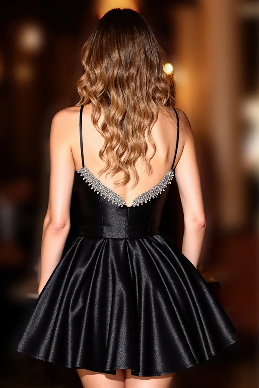 Sparkly Black A Line Satin Spaghetti Straps Short Homecoming Dress sold by Zapaka product image thumbnail 2