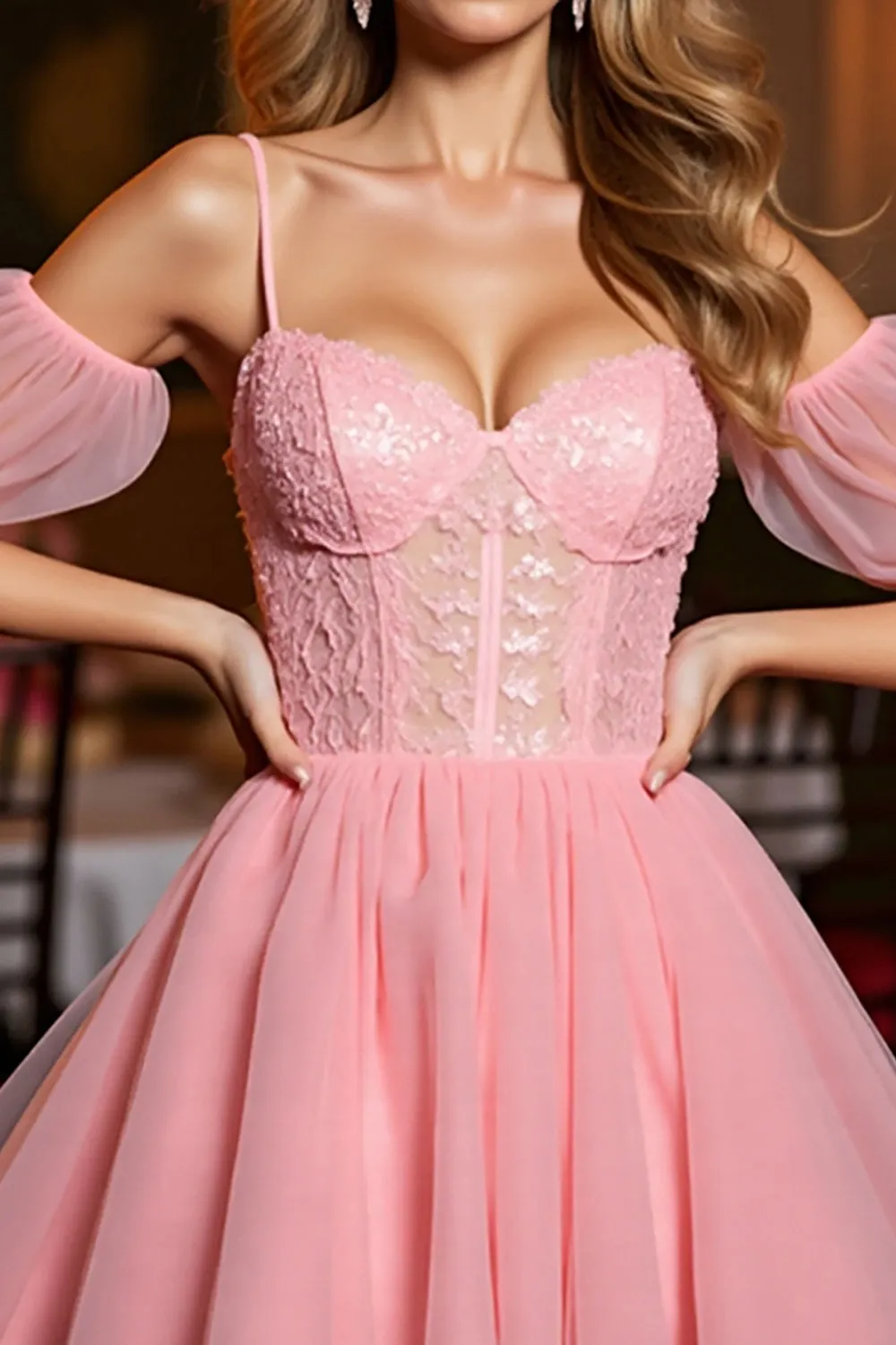 Cold Shoulder Pink A Line Homecoming Dress sold by Zapaka product image thumbnail 4