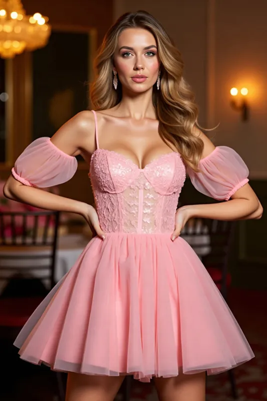 Cold Shoulder Pink A Line Homecoming Dress sold by Zapaka