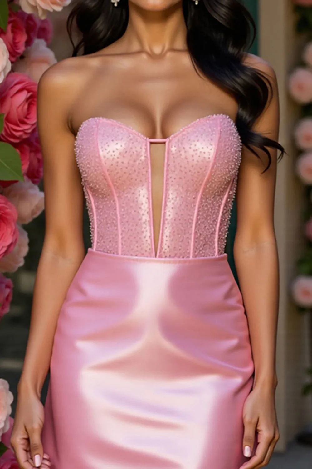 Sparkly Pink Strapless Corset Bodycon Homecoming Dress sold by Zapaka product image thumbnail 2