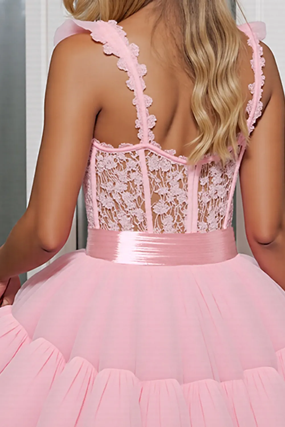 Light Pink Tulle Corset Appliqued A Line Short Homecoming Dress sold by Zapaka product image thumbnail 4