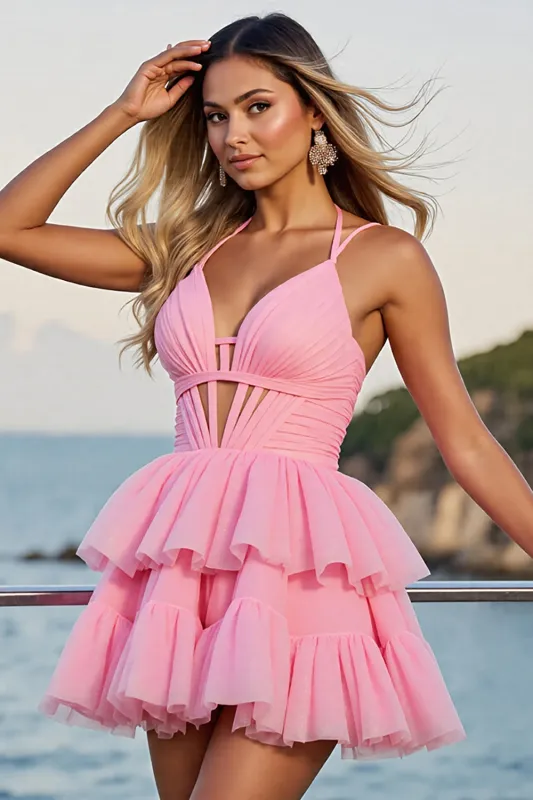 Pink Corset Tulle A Line Short Homecoming Dress sold by Zapaka