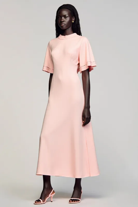 Pink A Line Short Sleeve Wedding Guest Dress sold by Zapaka