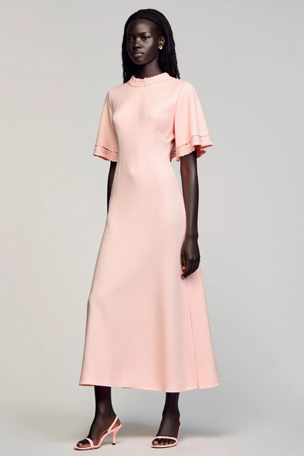 Pink A Line Short Sleeve Wedding Guest Dress sold by Zapaka