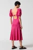 Pink Puff Sleeve A Line Midi Wedding Guest Dress sold by Zapaka