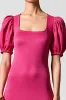Pink Puff Sleeve A Line Midi Wedding Guest Dress sold by Zapaka