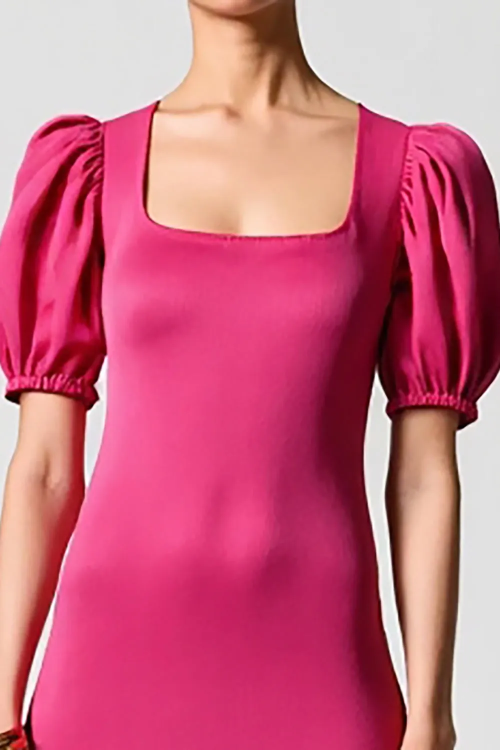 Pink Puff Sleeve A Line Midi Wedding Guest Dress sold by Zapaka product image thumbnail 3