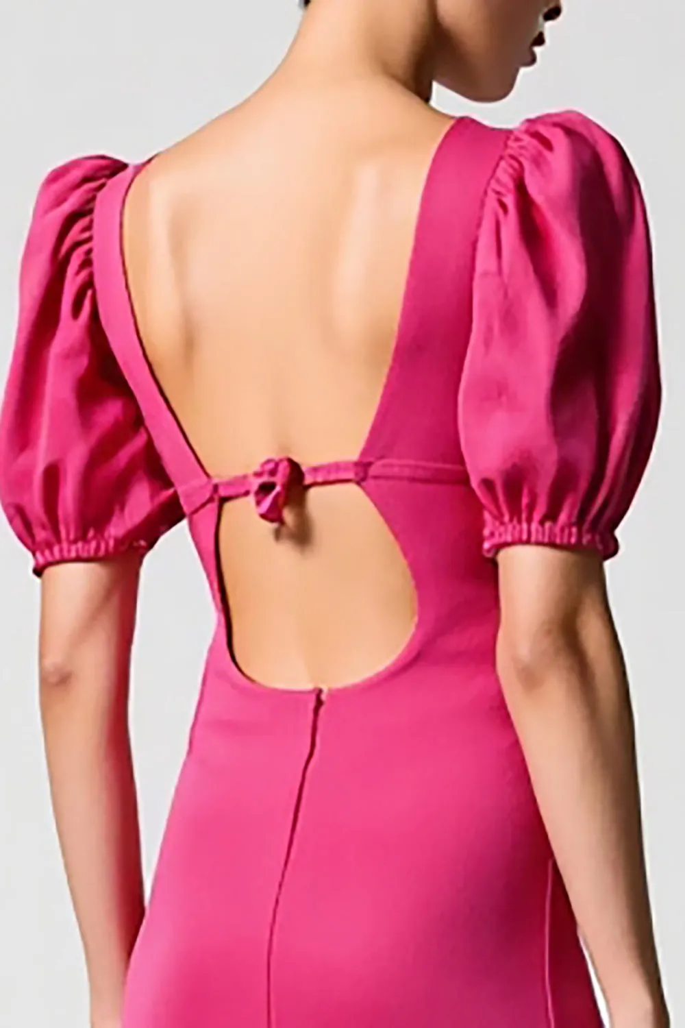 Pink Puff Sleeve A Line Midi Wedding Guest Dress sold by Zapaka product image thumbnail 4