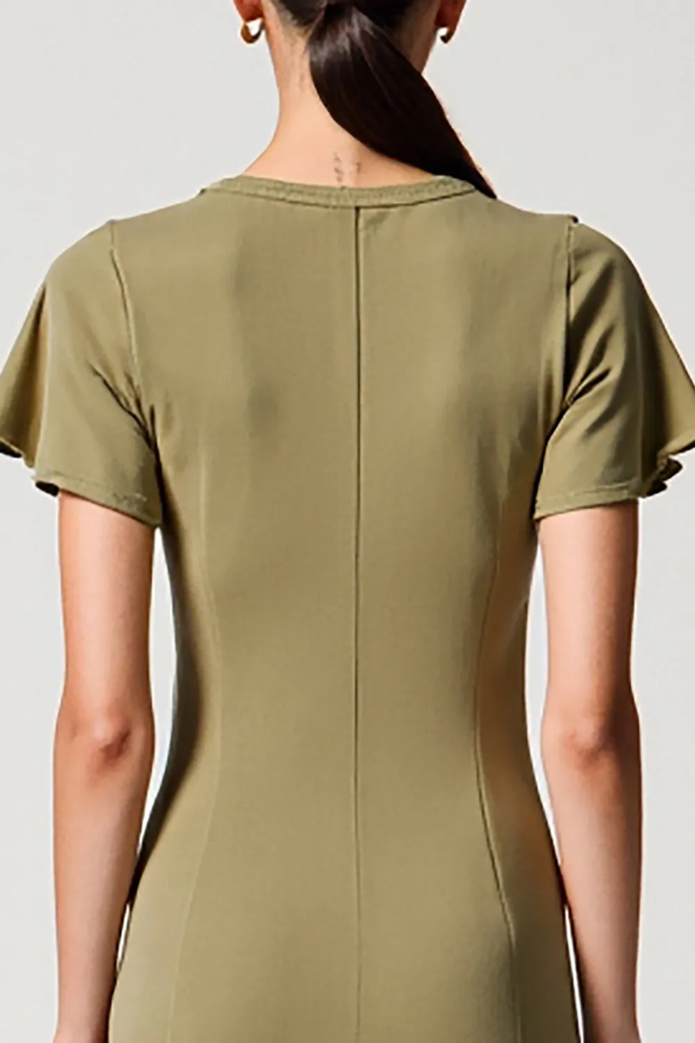 Olive Sheath Square Neck Wedding Guest Dress with Slit sold by Zapaka product image thumbnail 4