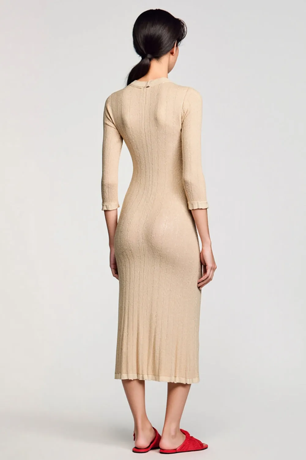 Apricot Jersey Sheath Midi Wedding Guest Dress sold by Zapaka product image thumbnail 2