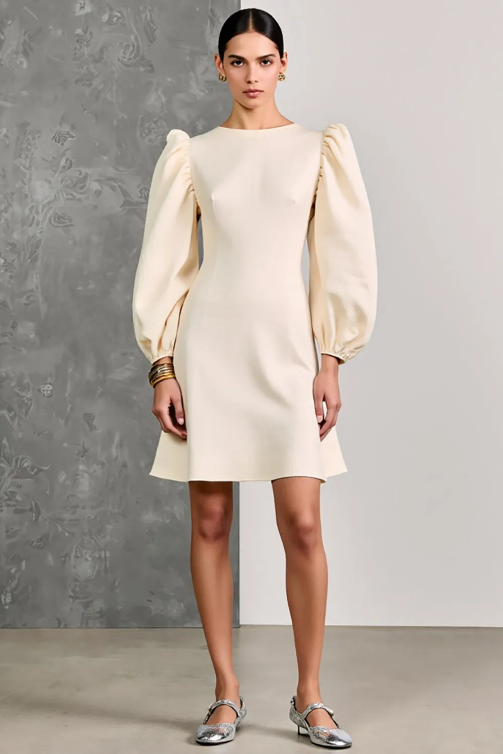 White Cotton Sheath Round Neck Wedding Guest Dress sold by Zapaka