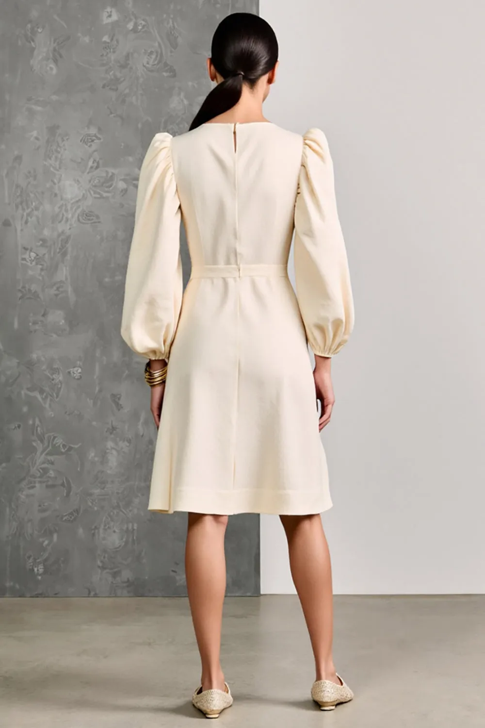 White Cotton Sheath Round Neck Wedding Guest Dress sold by Zapaka product image thumbnail 2