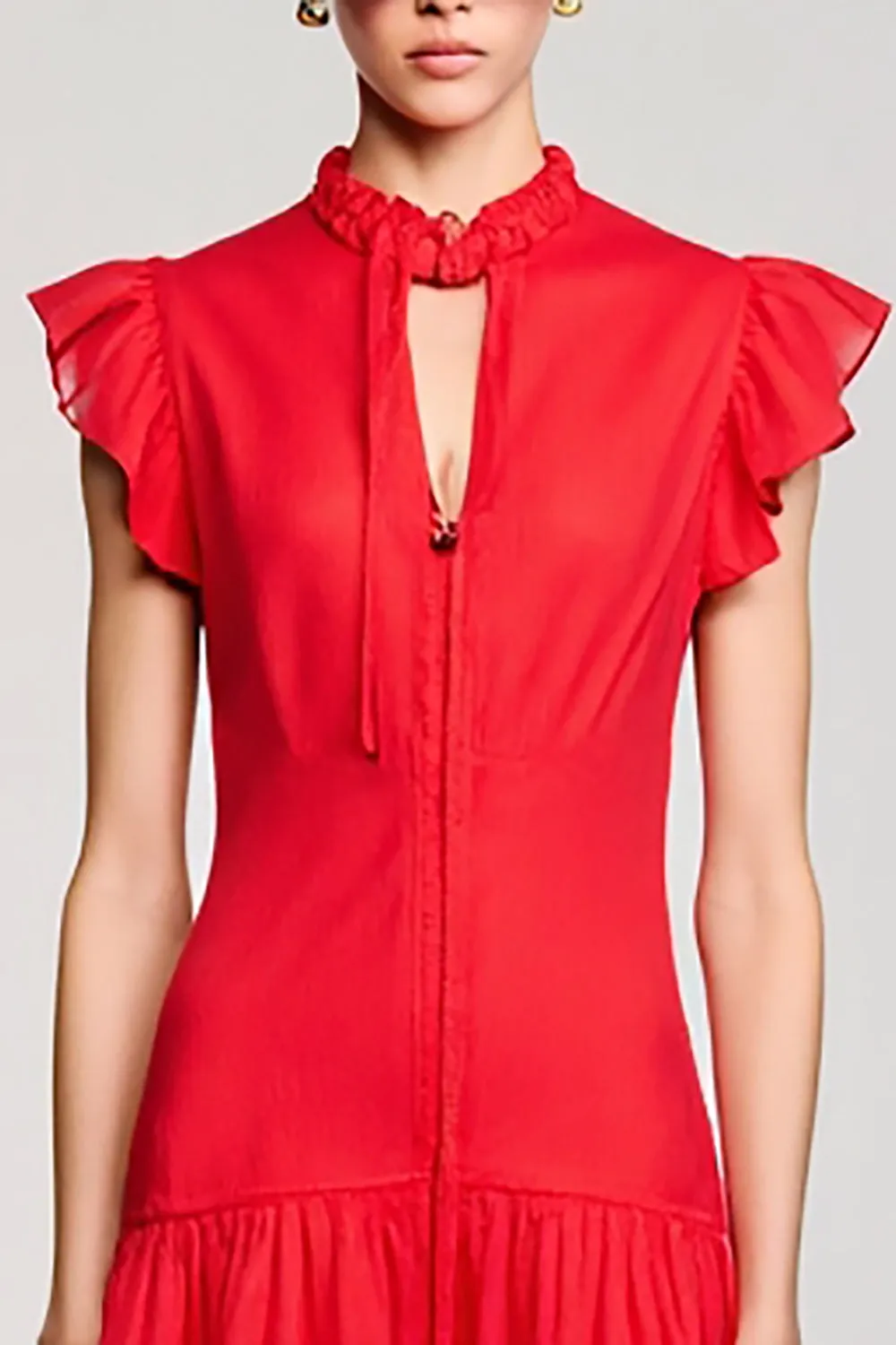 Ruffled Sleeves A Line Red Chiffon Wedding Guest Dress sold by Zapaka product image thumbnail 3