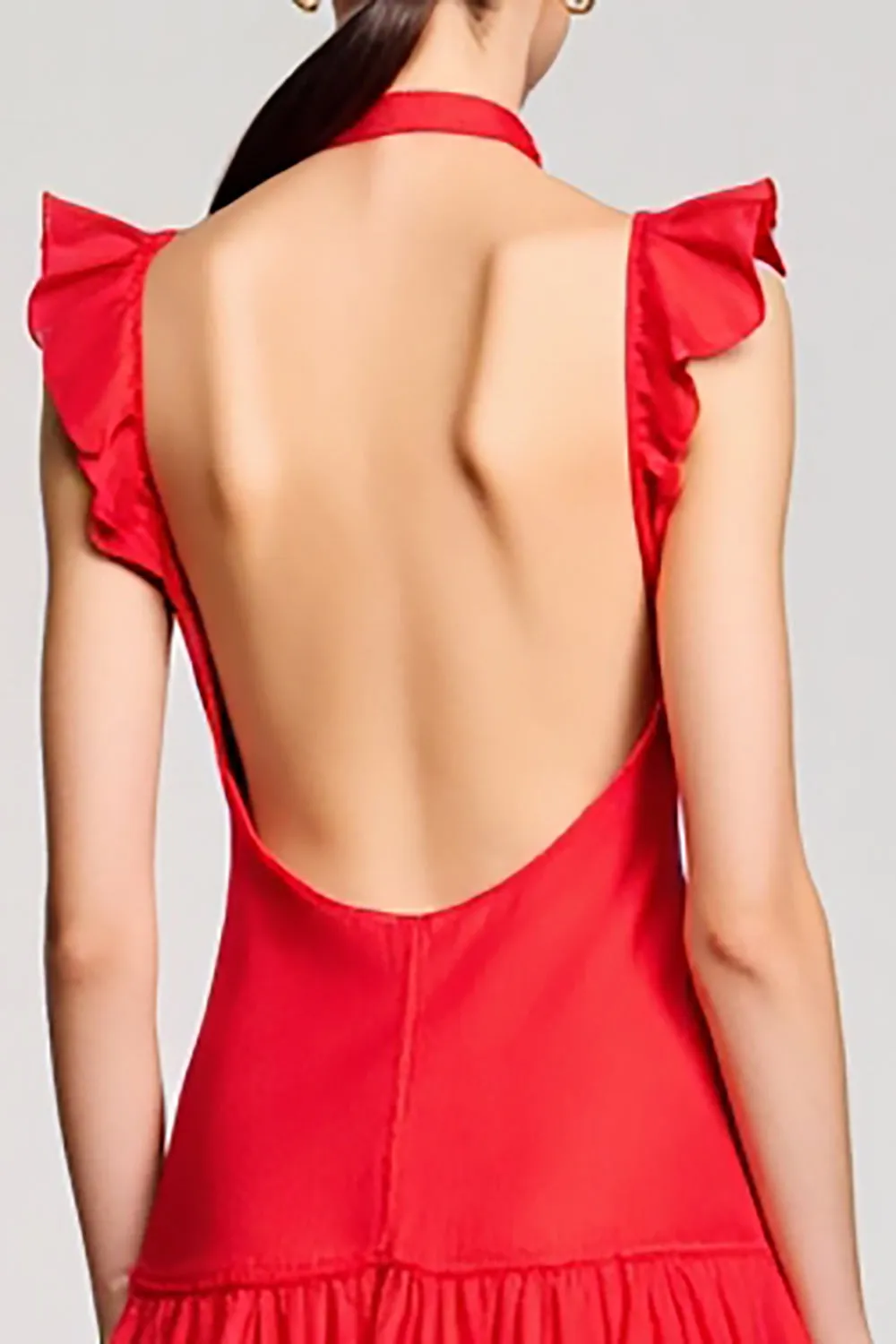 Ruffled Sleeves A Line Red Chiffon Wedding Guest Dress sold by Zapaka product image thumbnail 4