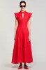 Ruffled Sleeves A Line Red Chiffon Wedding Guest Dress sold by Zapaka