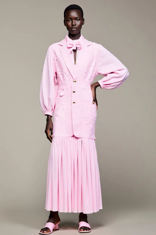Pink Notched Lapel Long Sleeve Wedding Guest Dress sold by Zapaka