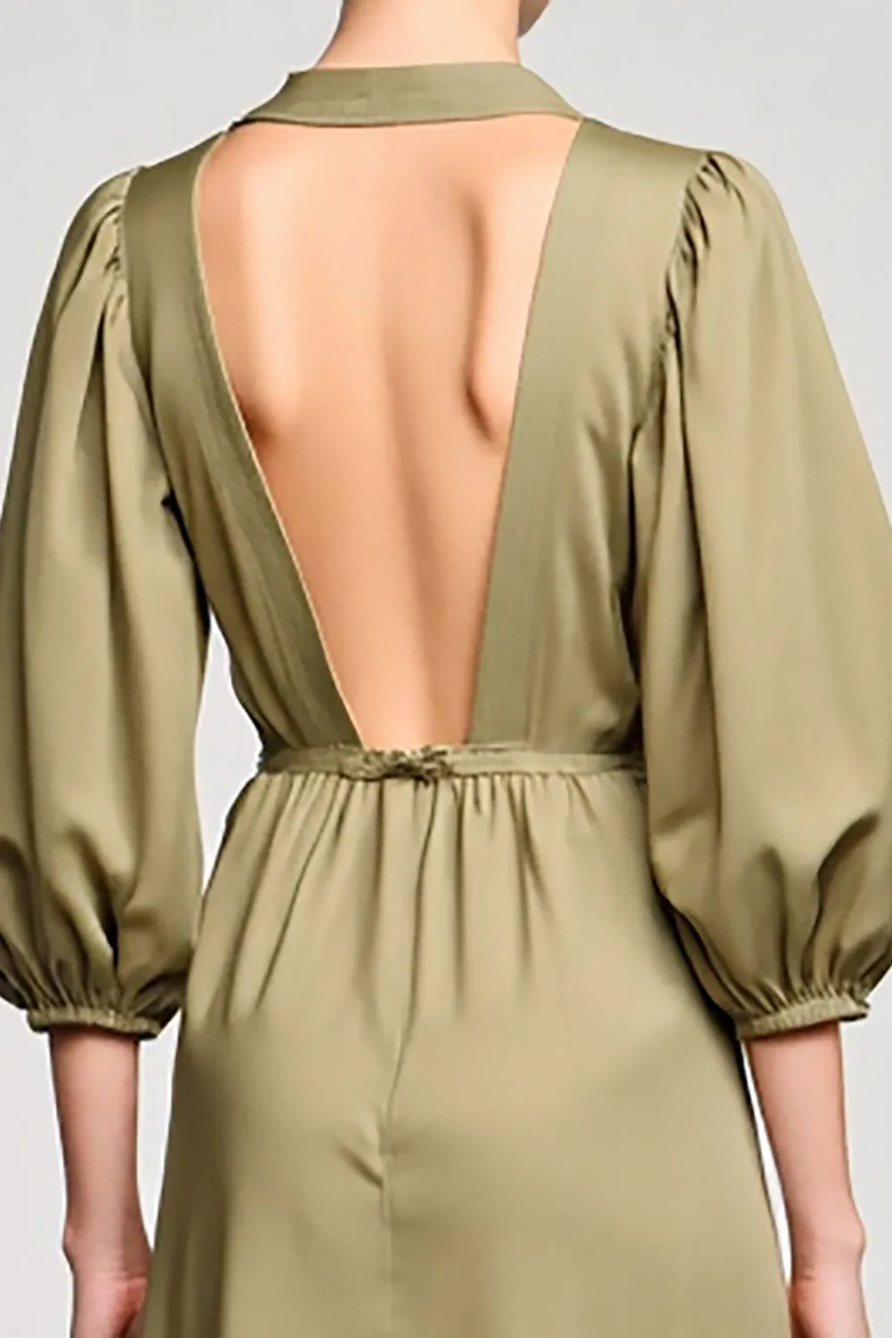 Olive Satin Sheath V Neck Wedding Guest Dress sold by Zapaka product image thumbnail 4