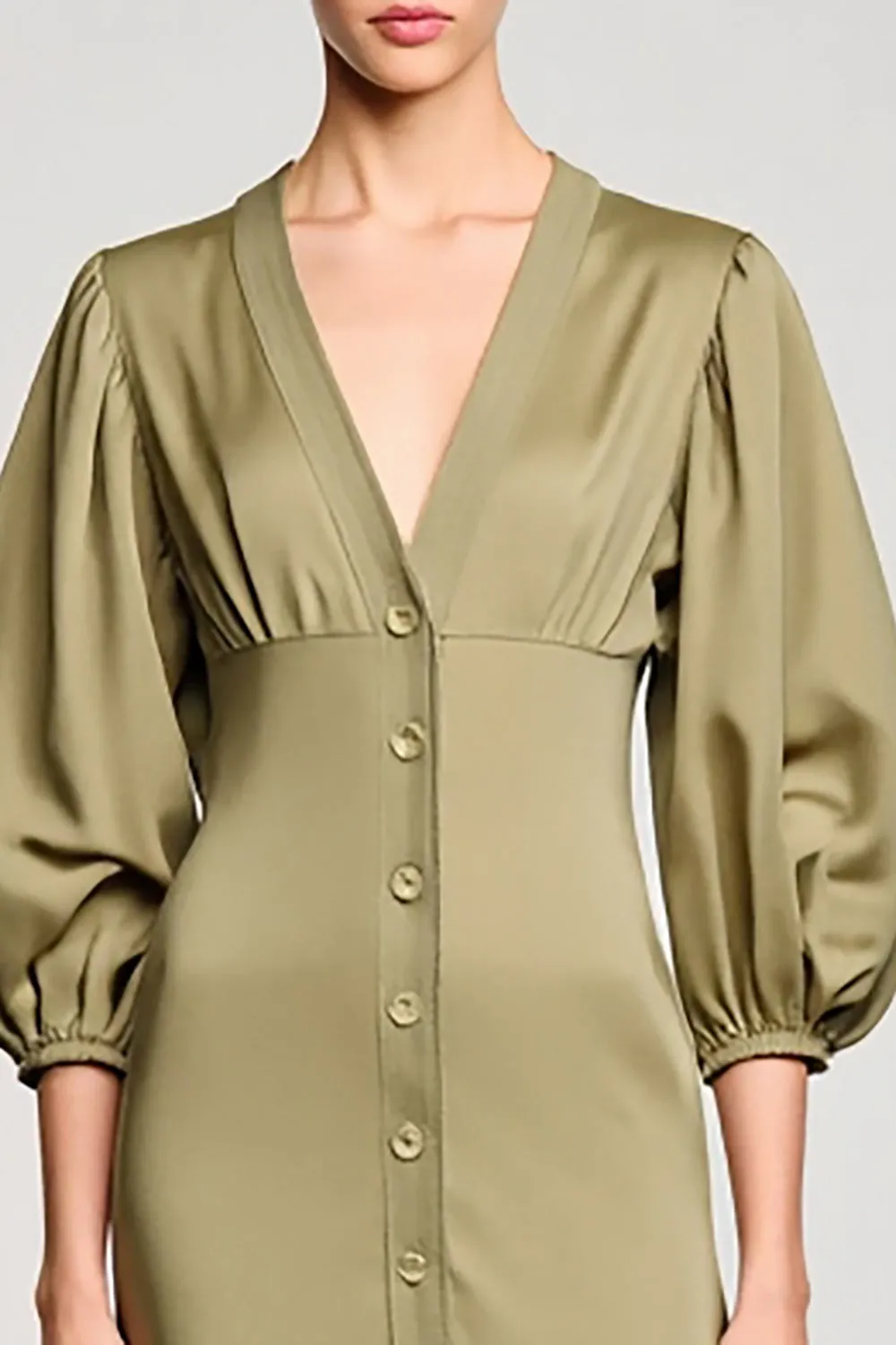Olive Satin Sheath V Neck Wedding Guest Dress sold by Zapaka product image thumbnail 3