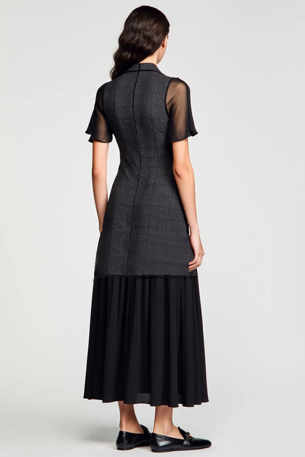 Black Polo Collar A Line Wedding Guest Dress with Tie sold by Zapaka product image thumbnail 2
