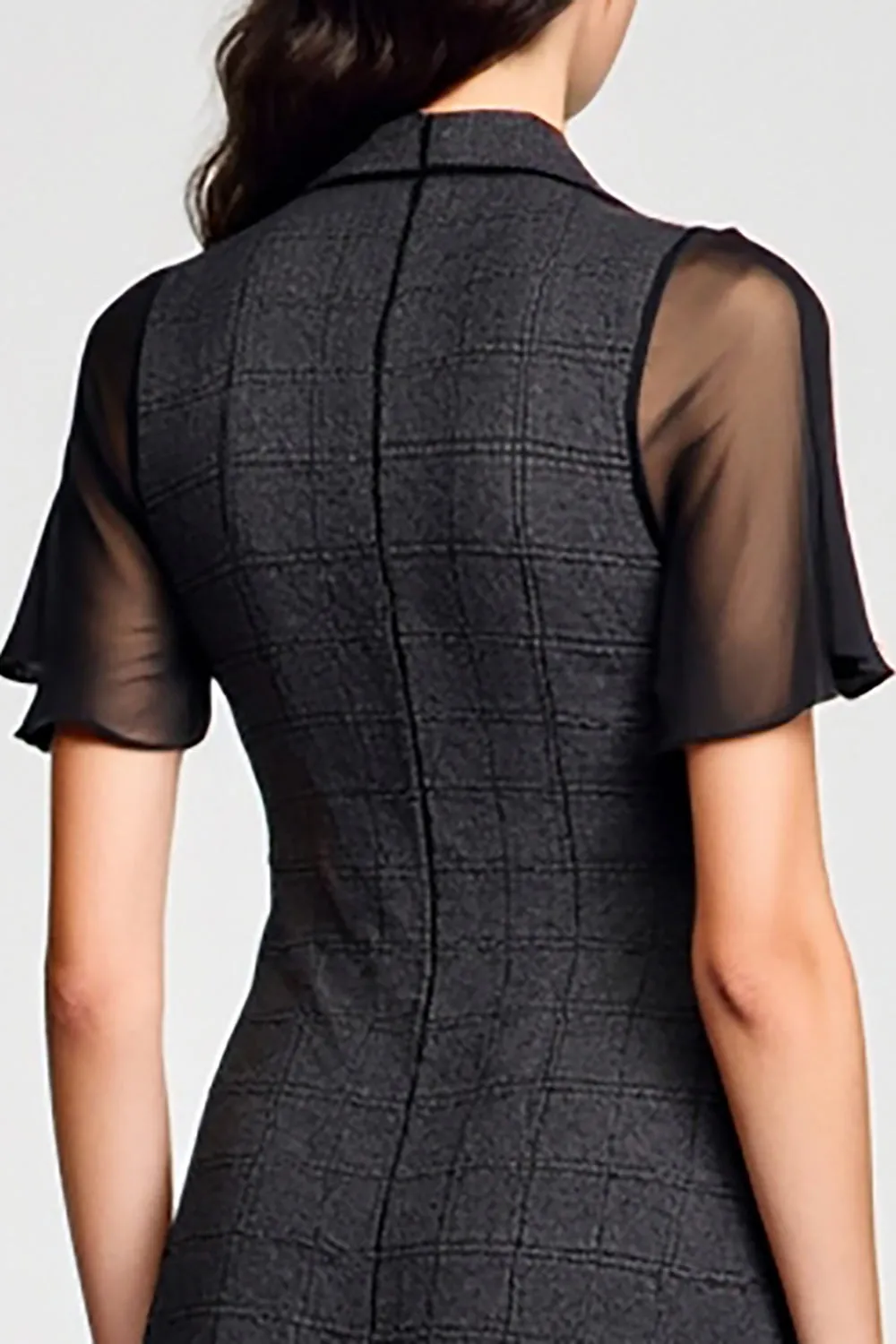 Black Polo Collar A Line Wedding Guest Dress with Tie sold by Zapaka product image thumbnail 4