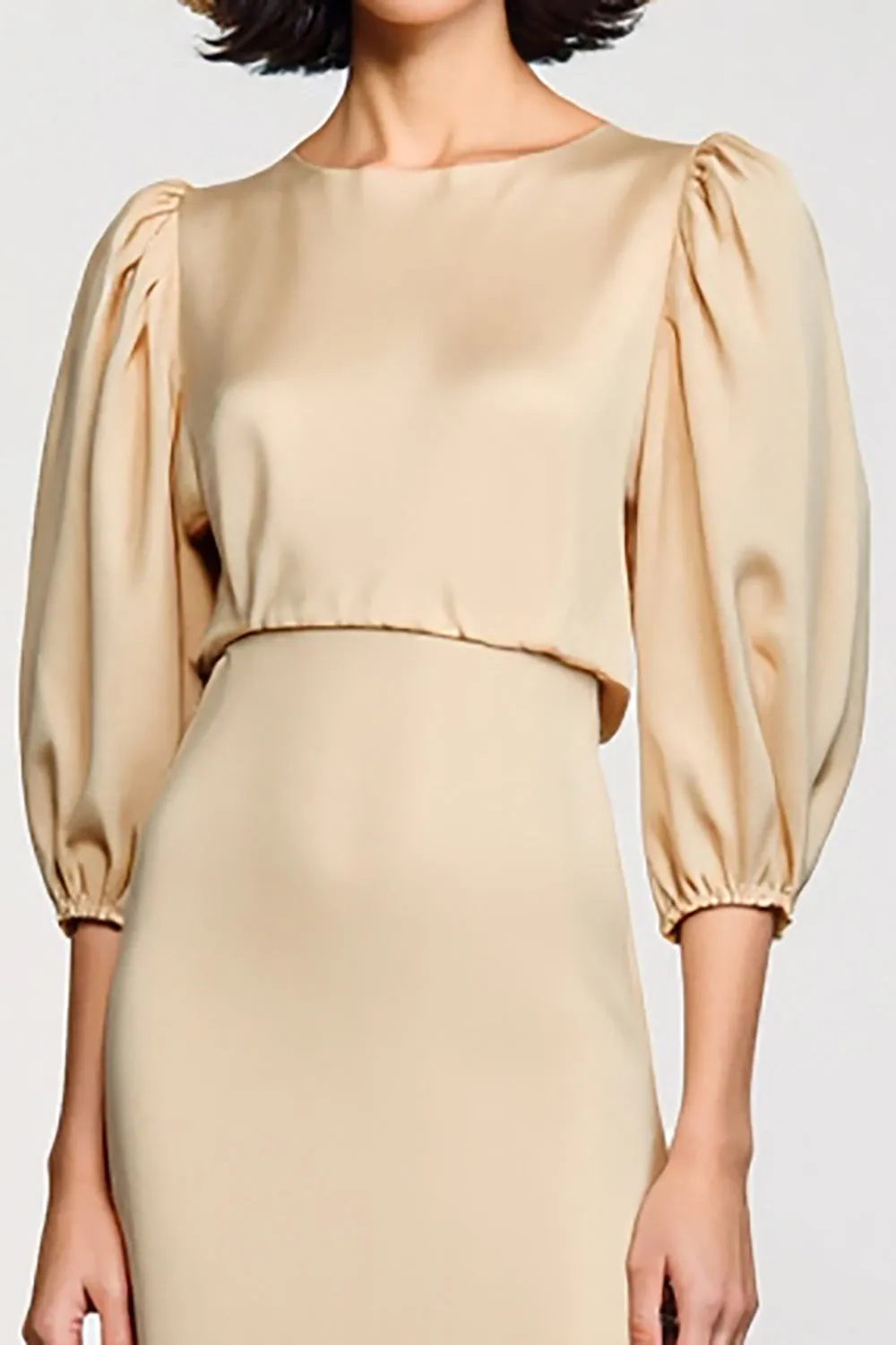 Apricot A Line 3/4 Sleeve Wedding Guest Dress sold by Zapaka product image thumbnail 3