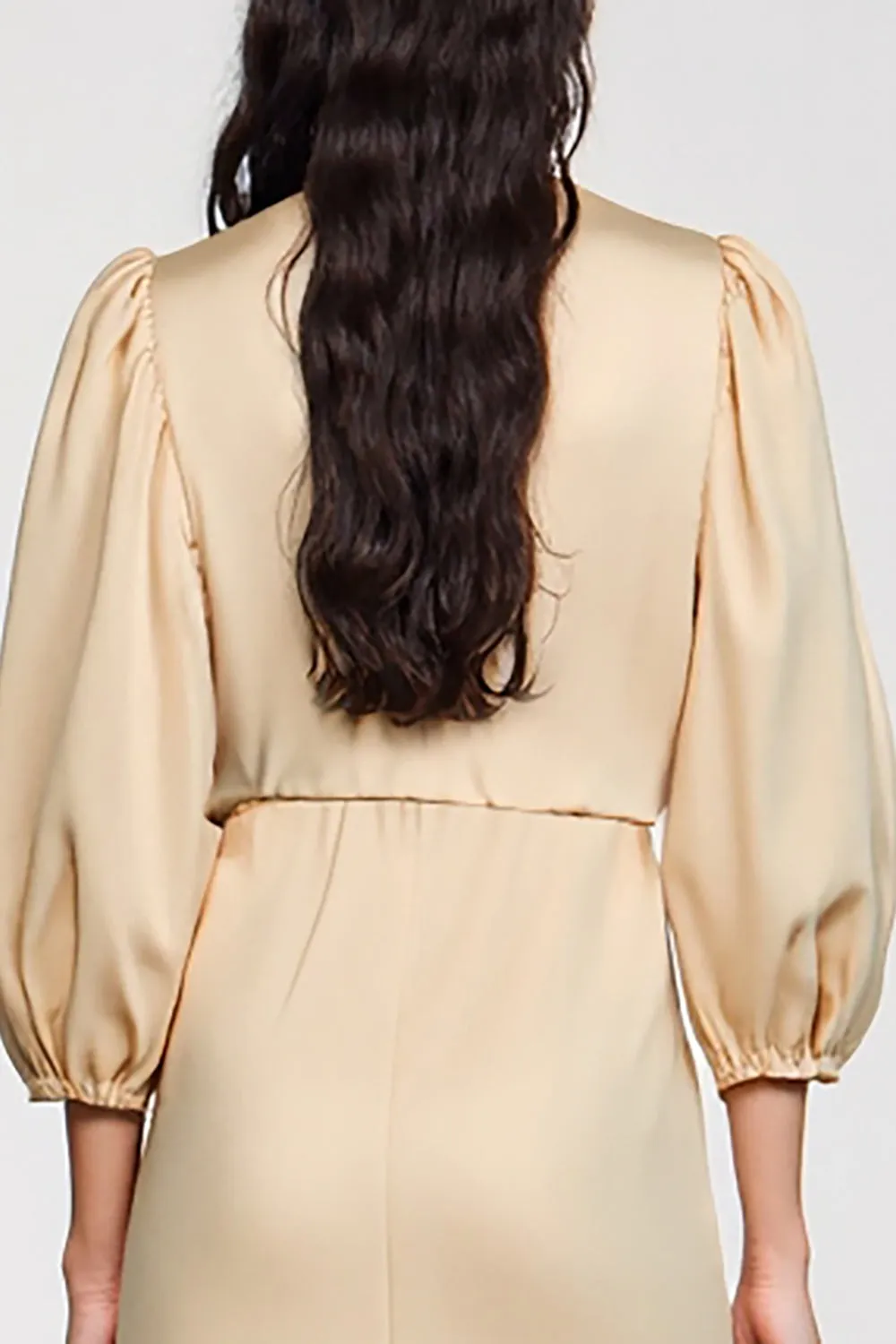 Apricot A Line 3/4 Sleeve Wedding Guest Dress sold by Zapaka product image thumbnail 4