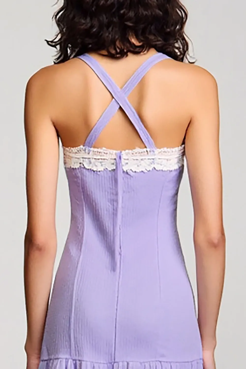 Purple A Line Spaghetti Straps Wedding Guest Dress sold by Zapaka product image thumbnail 4