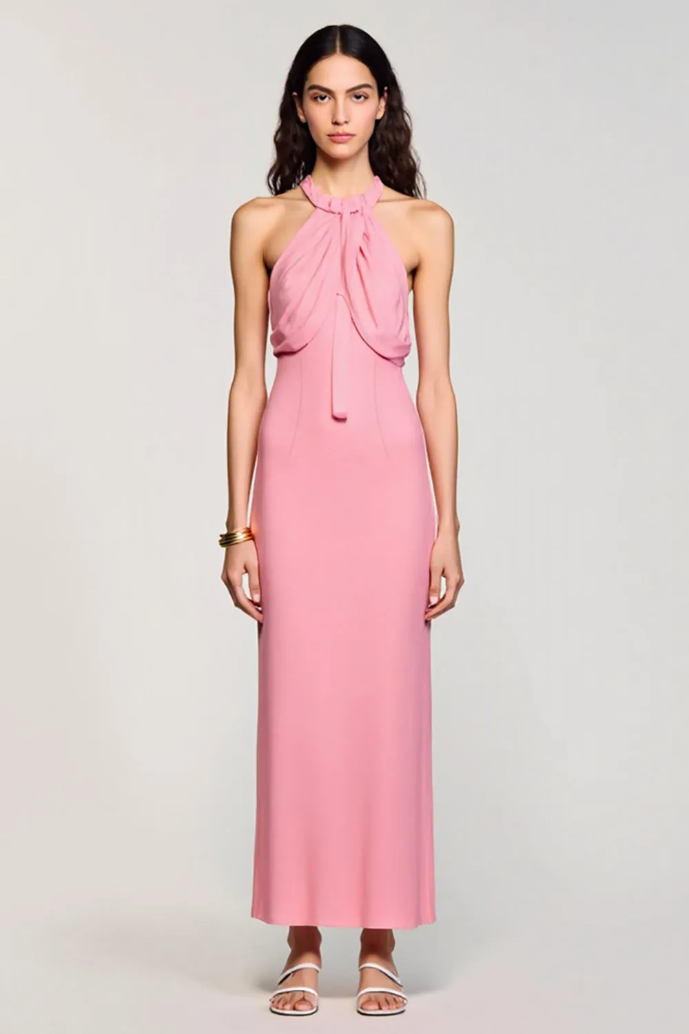 Halter Pink Sheath Wedding Guest Dress sold by Zapaka