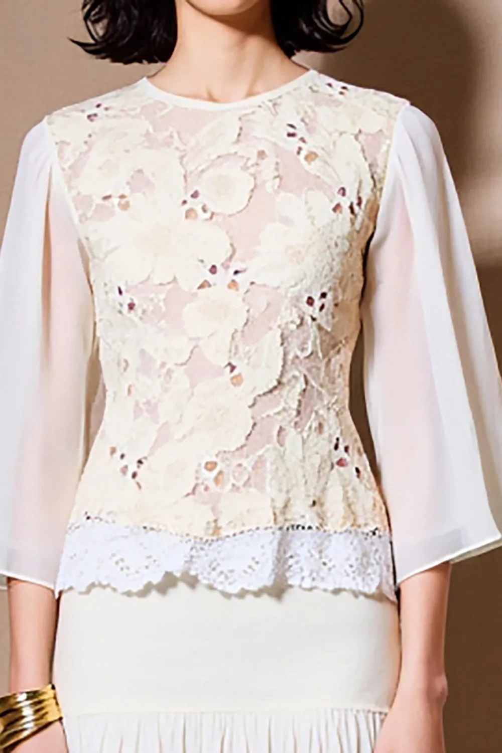 White A Line 3/4 Sleeve Lace Wedding Guest Dress sold by Zapaka product image thumbnail 3