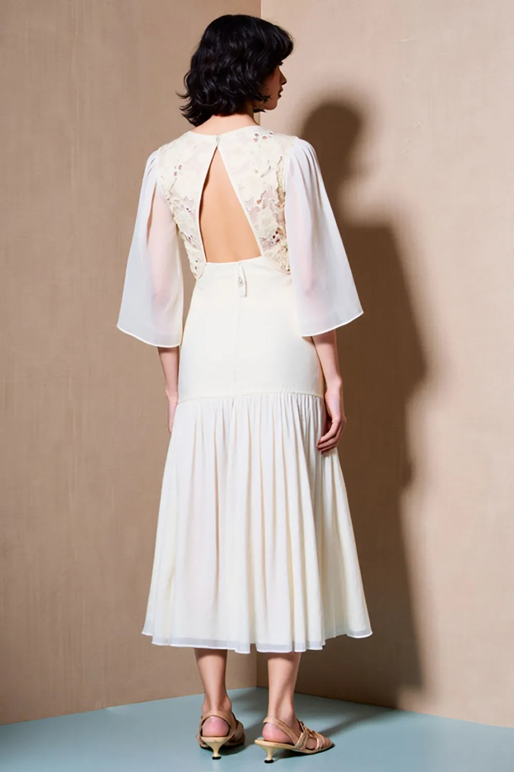 White A Line 3/4 Sleeve Lace Wedding Guest Dress sold by Zapaka product image thumbnail 2