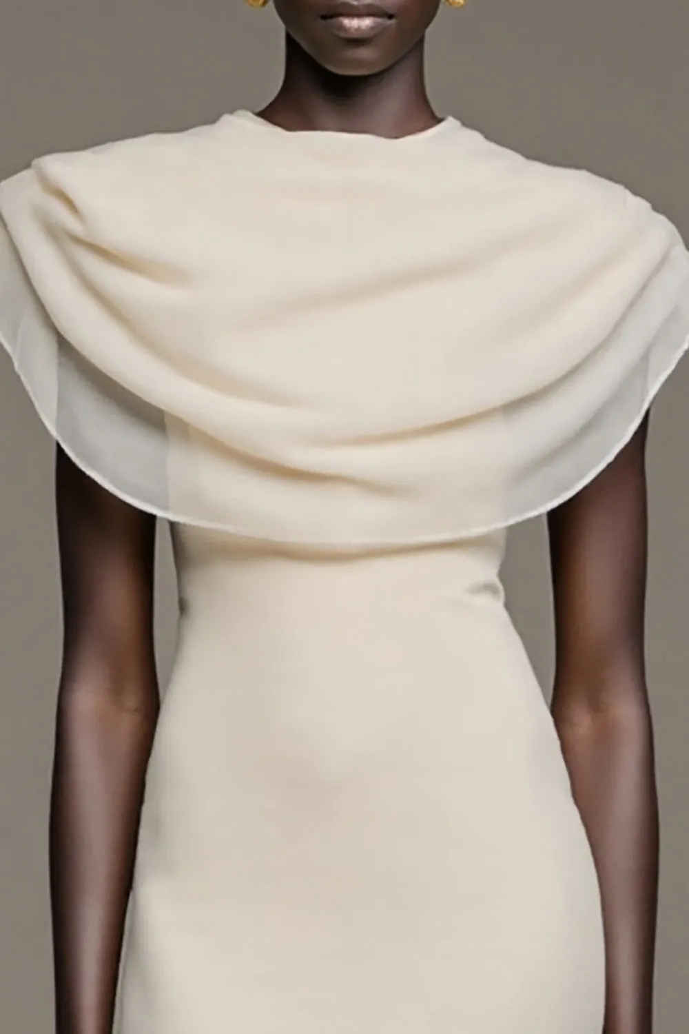 Ivory Mermaid Cape Collar Wedding Guest Dress sold by Zapaka product image thumbnail 3