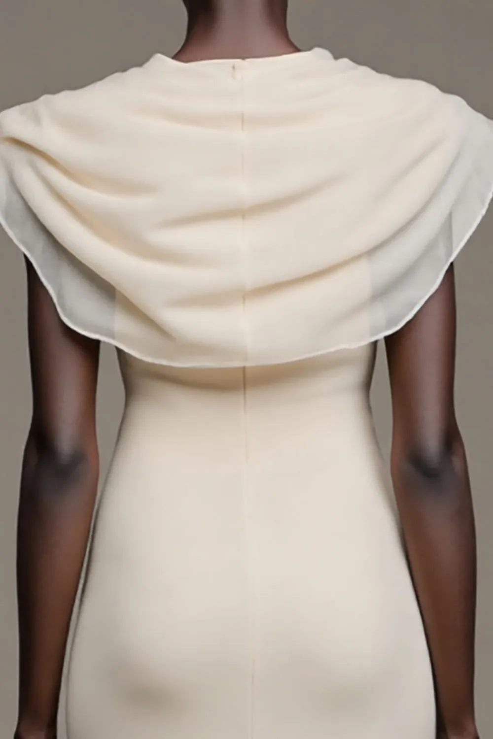 Ivory Mermaid Cape Collar Wedding Guest Dress sold by Zapaka product image thumbnail 4