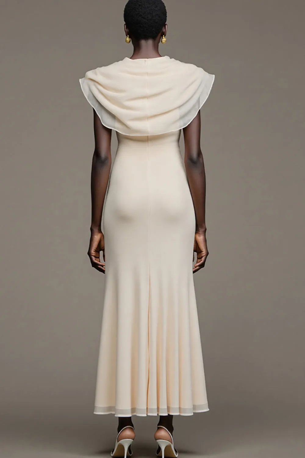 Ivory Mermaid Cape Collar Wedding Guest Dress sold by Zapaka product image thumbnail 2