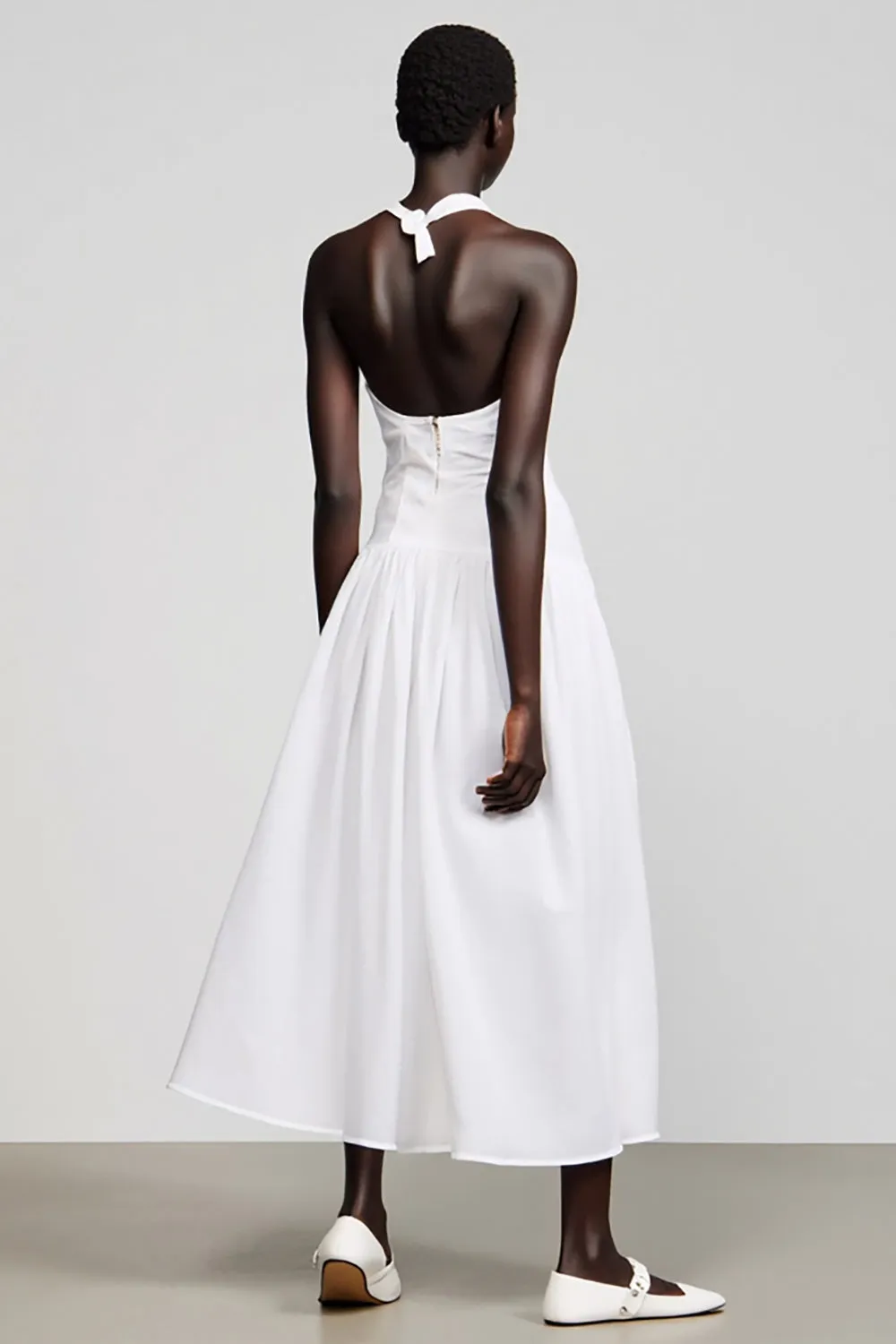 White Cotton Halter A Line Wedding Guest Dress sold by Zapaka product image thumbnail 2