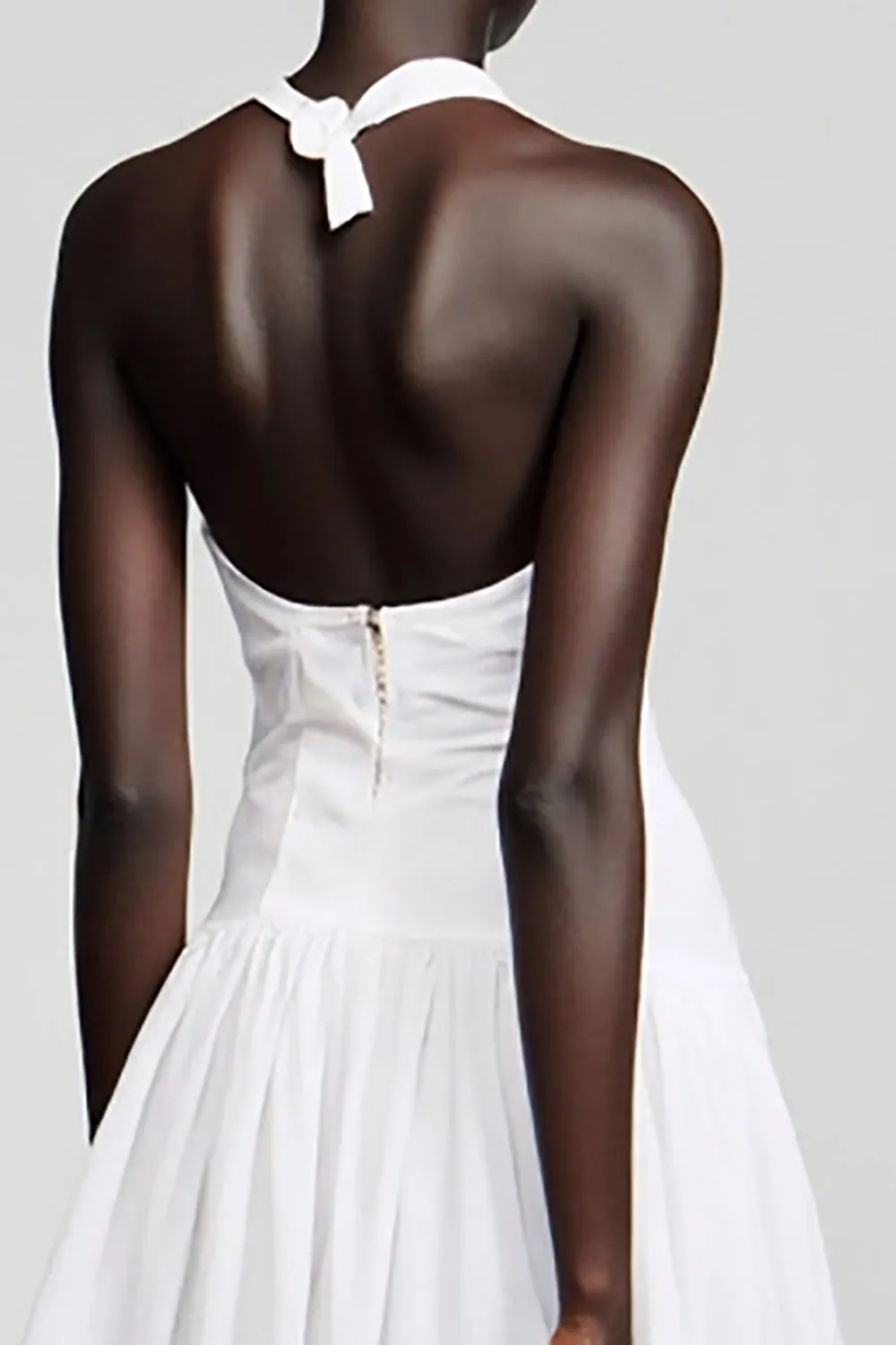 White Cotton Halter A Line Wedding Guest Dress sold by Zapaka product image thumbnail 4