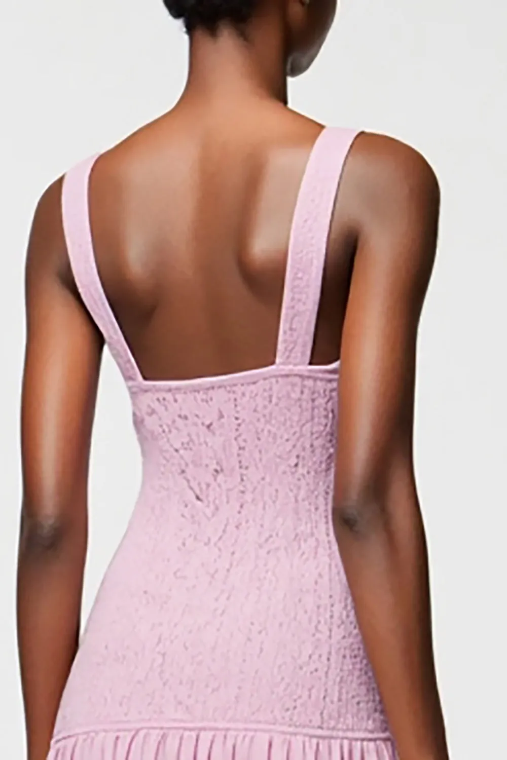 Pink Square Neck A Line Midi Wedding Guest Dress sold by Zapaka product image thumbnail 4