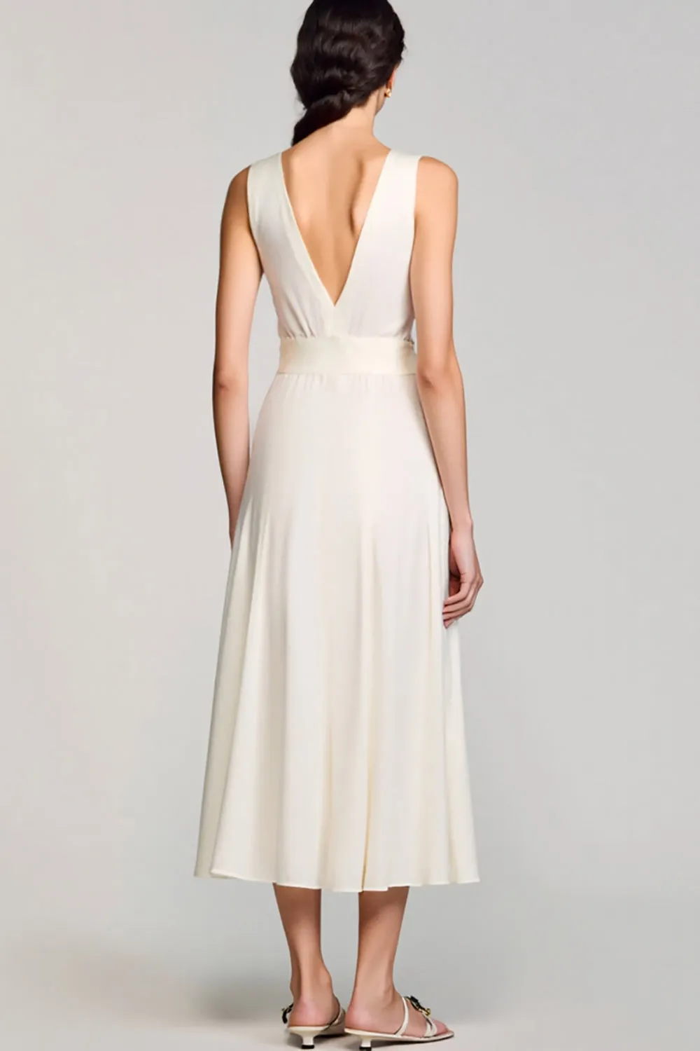 Crepe V Neck Ivory A Line Wedding Guest Dress sold by Zapaka product image thumbnail 2