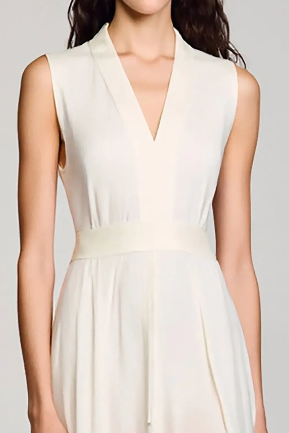 Crepe V Neck Ivory A Line Wedding Guest Dress sold by Zapaka product image thumbnail 3