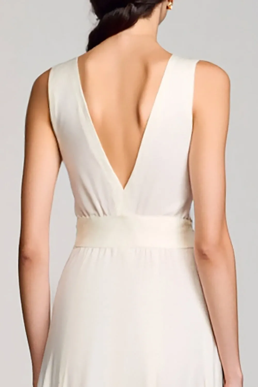 Crepe V Neck Ivory A Line Wedding Guest Dress sold by Zapaka product image thumbnail 4