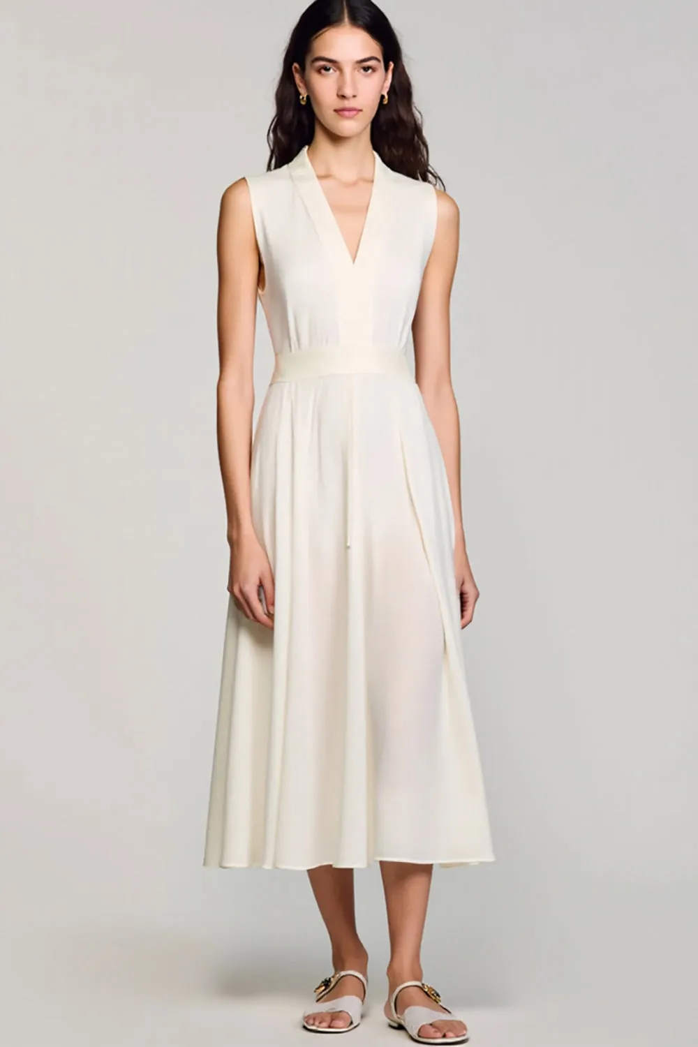 Crepe V Neck Ivory A Line Wedding Guest Dress sold by Zapaka