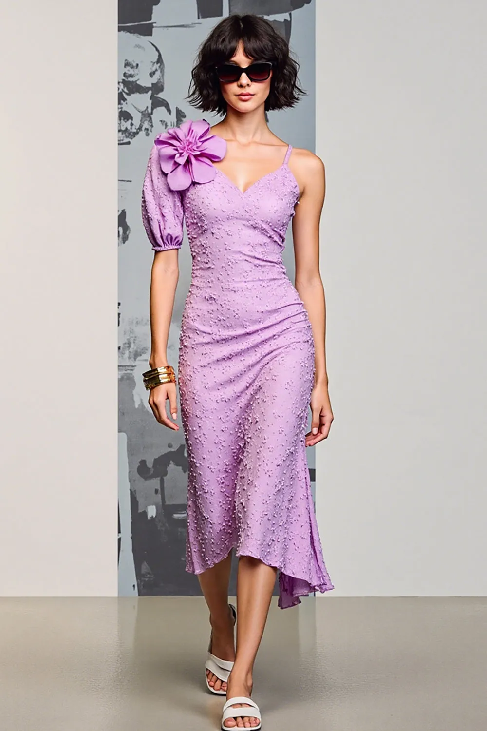 Purple Floral Mermaid Wedding Guest Dress sold by Zapaka