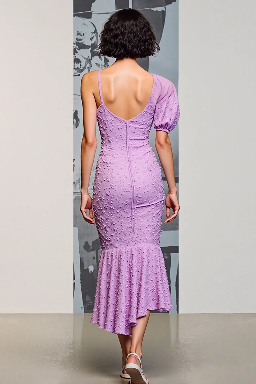 Purple Floral Mermaid Wedding Guest Dress sold by Zapaka product image thumbnail 2