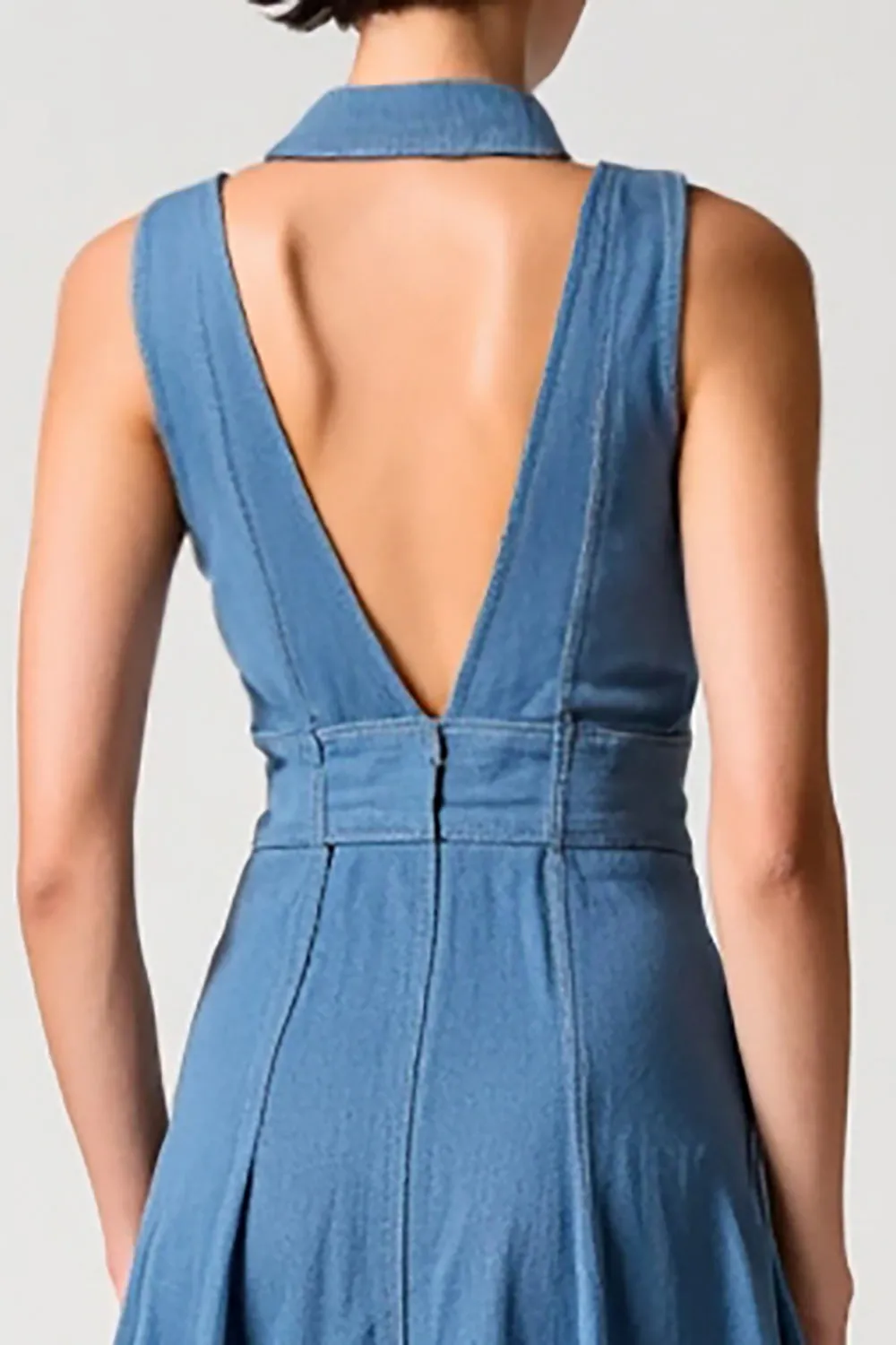 Blue Polo Collar A Line Denim Wedding Guest Dress with Buttons sold by Zapaka product image thumbnail 4