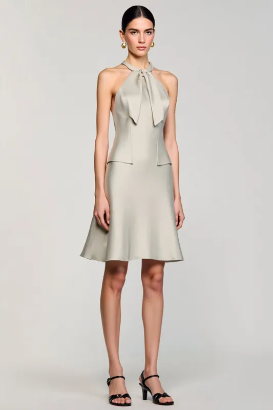 Grey Satin Halter Short Wedding Guest Dress sold by Zapaka