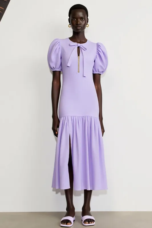 Purple Chiffon Puff Sleeve Wedding Guest Dress sold by Zapaka